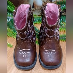 Wonder Nation Brown/pink  Girls Cowboy Boots Sz 4